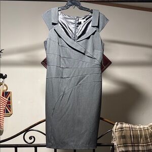 New York & Company Gray Asymmetrical Pleated Sheath Dress